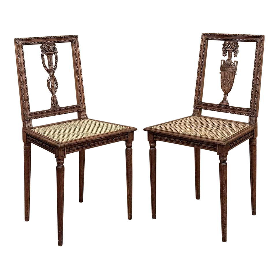 Pair Antique French Louis XVI Caned Side Chairs