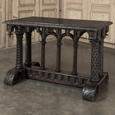 19th Century French Napoleon III Period Gothic Revival Walnut Library Table