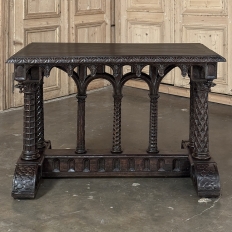 19th Century French Napoleon III Period Gothic Revival Walnut Library Table