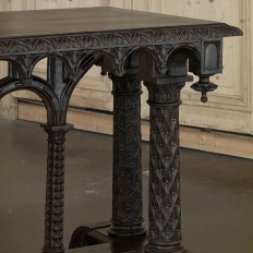 19th Century French Napoleon III Period Gothic Revival Walnut Library Table