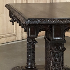 19th Century French Napoleon III Period Gothic Revival Walnut Library Table