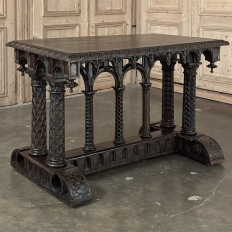 19th Century French Napoleon III Period Gothic Revival Walnut Library Table