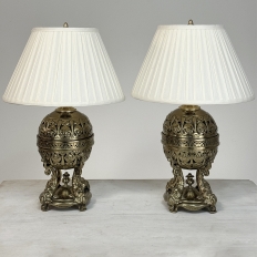 Pair 19th Century Bronze French Napoleon III Period Oil Lanterns converted to Table Lamps