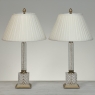 Pair Mid-Century Neoclassical Cut Crystal & Brass Table Lamps