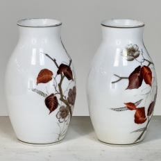 Pair 19th Century French Hand-Painted Opaline Glass Flower Vases