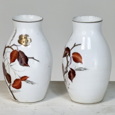 Pair 19th Century French Hand-Painted Opaline Glass Flower Vases