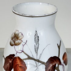 Pair 19th Century French Hand-Painted Opaline Glass Flower Vases