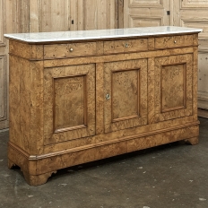 Early 19th Century French Charles X Burl Fruitwood Buffet with Carrara Marble Top