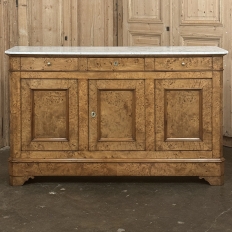 Early 19th Century French Charles X Burl Fruitwood Buffet with Carrara Marble Top