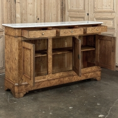 Early 19th Century French Charles X Burl Fruitwood Buffet with Carrara Marble Top