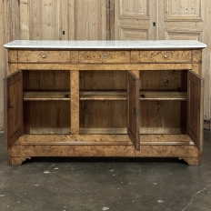 Early 19th Century French Charles X Burl Fruitwood Buffet with Carrara Marble Top