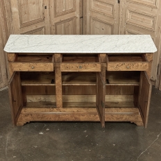 Early 19th Century French Charles X Burl Fruitwood Buffet with Carrara Marble Top