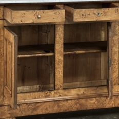 Early 19th Century French Charles X Burl Fruitwood Buffet with Carrara Marble Top