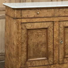 Early 19th Century French Charles X Burl Fruitwood Buffet with Carrara Marble Top