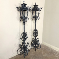 Pair 19th Century French Wrought Iron Garden Lanterns