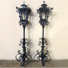 Pair 19th Century French Wrought Iron Garden Lanterns