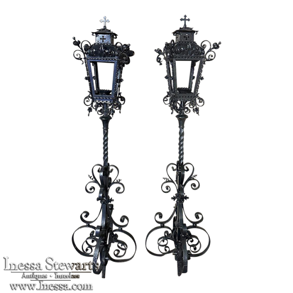 Pair 19th Century French Wrought Iron Garden Lanterns