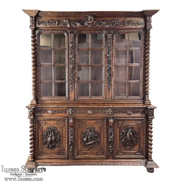 19th Century French Renaissance Triple Hunt Bookcase