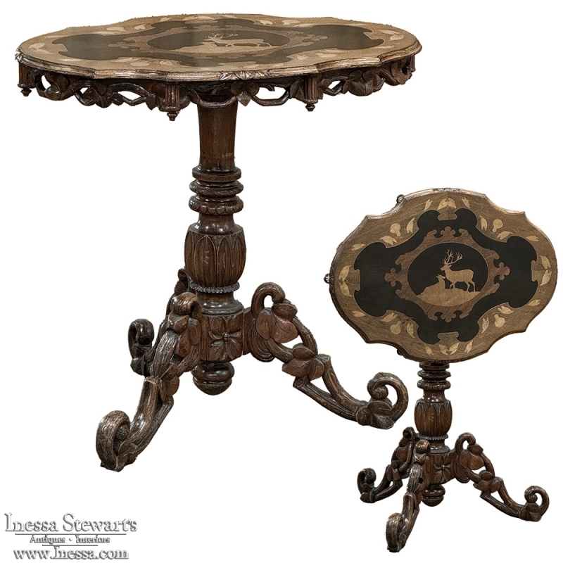 19th Century Swiss Inlaid Tilt-Top Center Table