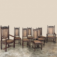 Set of 8 Italian Neoclassical Walnut Caned Dining Chairs includes 2 Armchairs