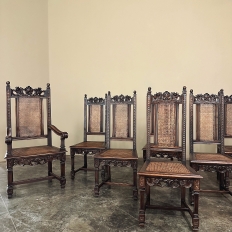 Set of 8 Italian Neoclassical Walnut Caned Dining Chairs includes 2 Armchairs