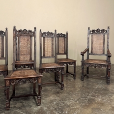 Set of 8 Italian Neoclassical Walnut Caned Dining Chairs includes 2 Armchairs