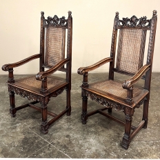 Set of 8 Italian Neoclassical Walnut Caned Dining Chairs includes 2 Armchairs