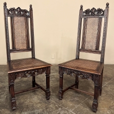 Set of 8 Italian Neoclassical Walnut Caned Dining Chairs includes 2 Armchairs