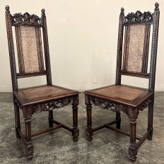 Set of 8 Italian Neoclassical Walnut Caned Dining Chairs includes 2 Armchairs