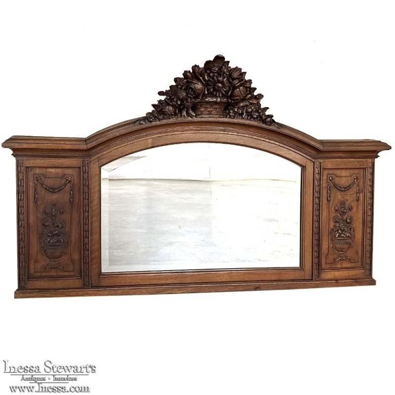 Antique French Louis XVI Walnut Mantel Mirror