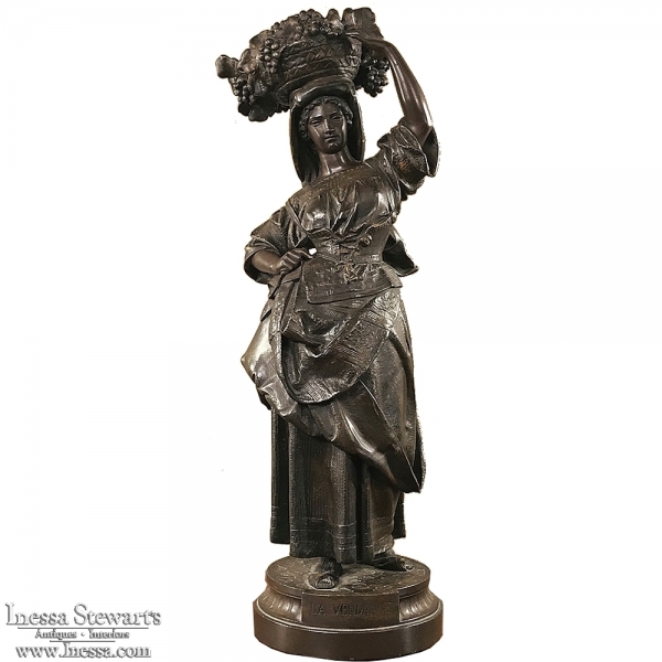 19th Century Spelter Statue of Woman at Harvest Time