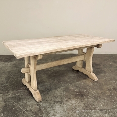 Antique Trestle Dining Table in Stripped Oak