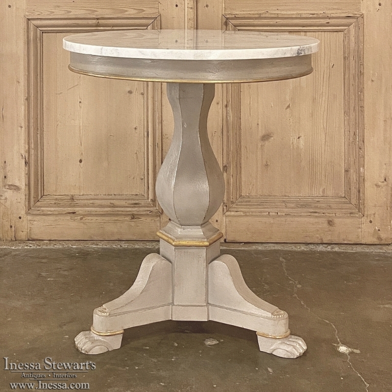 Louis Philippe Style Painted Round Marble Top End Table