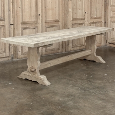 Antique Rustic Stripped Sycamore Trestle Dining Table