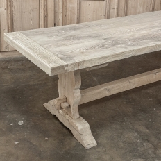 Antique Rustic Stripped Sycamore Trestle Dining Table