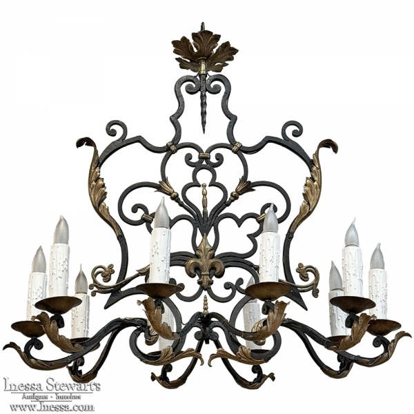 Antique Country French Wrought Iron Chandelier