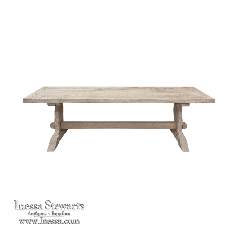 Antique Rustic Stripped Sycamore Trestle Dining Table