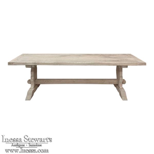 Antique Rustic Stripped Sycamore Trestle Dining Table