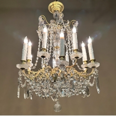 Antique French Louis XIV Brass & Crystal Chandelier