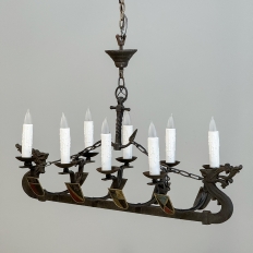 Antique French Wrought Iron Viking Long Boat Chandelier