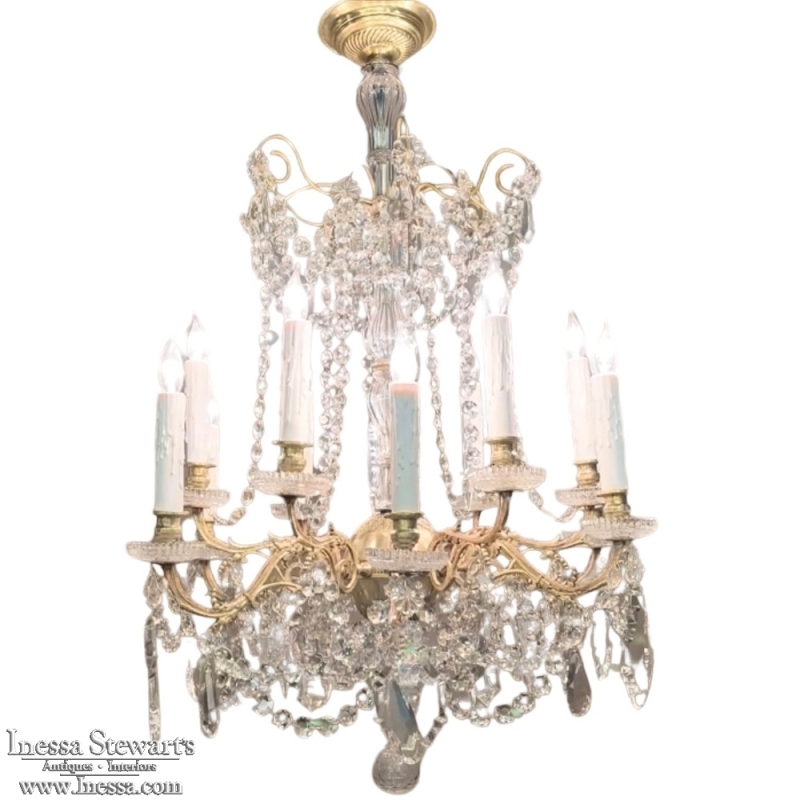 Antique French Louis XIV Brass & Crystal Chandelier