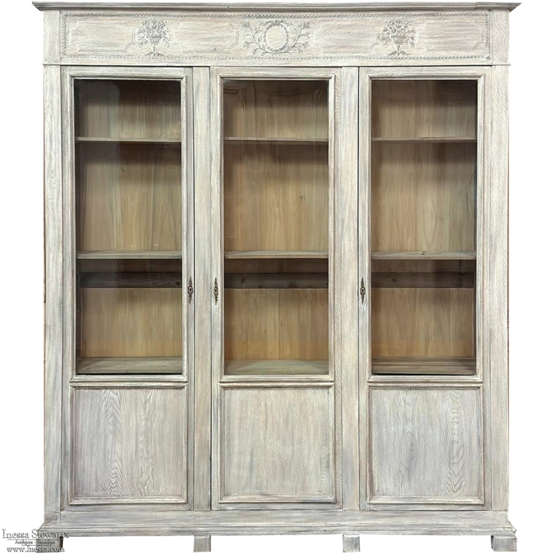 19th Century Country French Louis XVI Whitewashed Bookcase