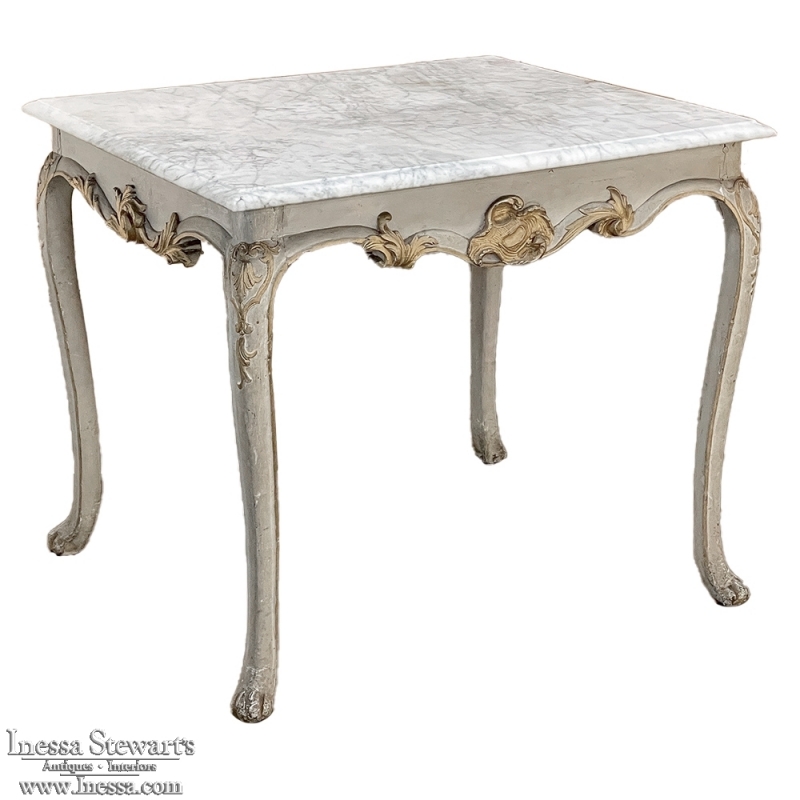 18th Century French Painted and Gilded Carrera Marble Top Table, Circa 1760.