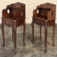 Pair Antique Country French Louis XV Walnut Nightstands ~ Side Tables