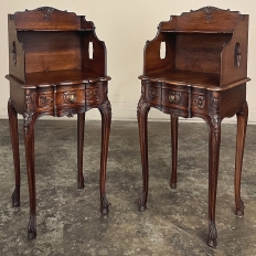 Pair Antique Country French Louis XV Walnut Nightstands ~ Side Tables