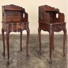 Pair Antique Country French Louis XV Walnut Nightstands ~ Side Tables