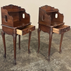 Pair Antique Country French Louis XV Walnut Nightstands ~ Side Tables