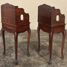 Pair Antique Country French Louis XV Walnut Nightstands ~ Side Tables