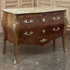 Antique French Louis XV Marquetry Marble Top Commode