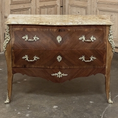 Antique French Louis XV Marquetry Marble Top Commode